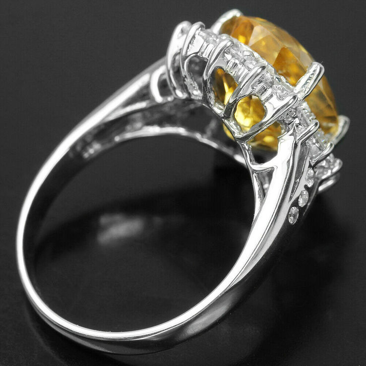 Кольцо серебряное 925 натуральный желто - оранжевый цитрин, цирконий., фото №4