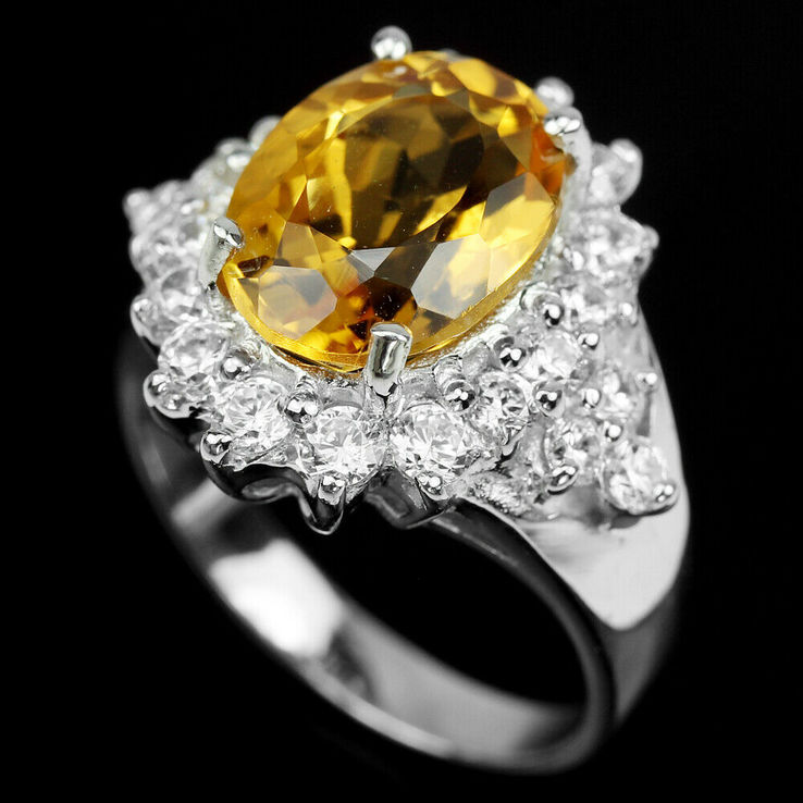 Кольцо серебряное 925 натуральный ААА желто оранжевый - цитрин, цирконий., фото №3