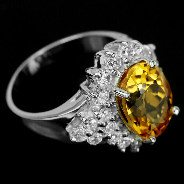 Кольцо серебряное 925 натуральный ААА желто оранжевый - цитрин, цирконий., фото №4