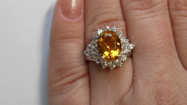 Кольцо серебряное 925 натуральный ААА желто оранжевый - цитрин, цирконий., фото №5