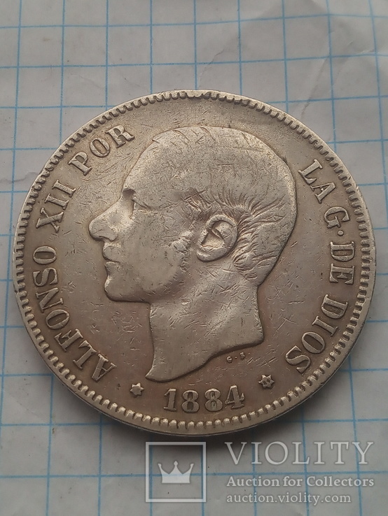 5 песет 1884 Испания серебро, фото №2