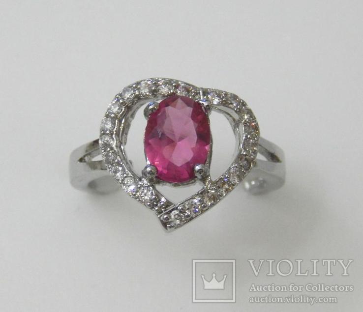 Кольцо с розовой вставкой с серебрением, фото №3