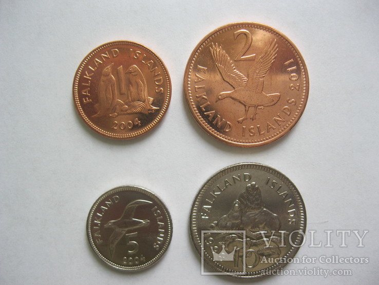 Набор монет Фолклендских островов 1, 2, 5, 10 Pence 1998 - 2011 UNC, фото №2