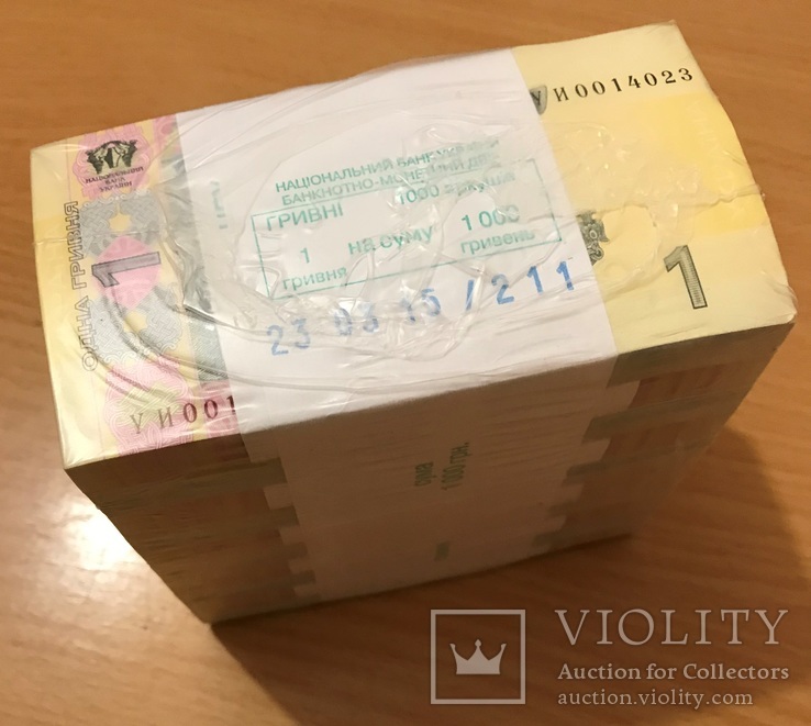Пачка (1000 банкнот) - 1 гривна / гривня 2014 (подп. Гонтарева) - UNC, Пресс, фото №4