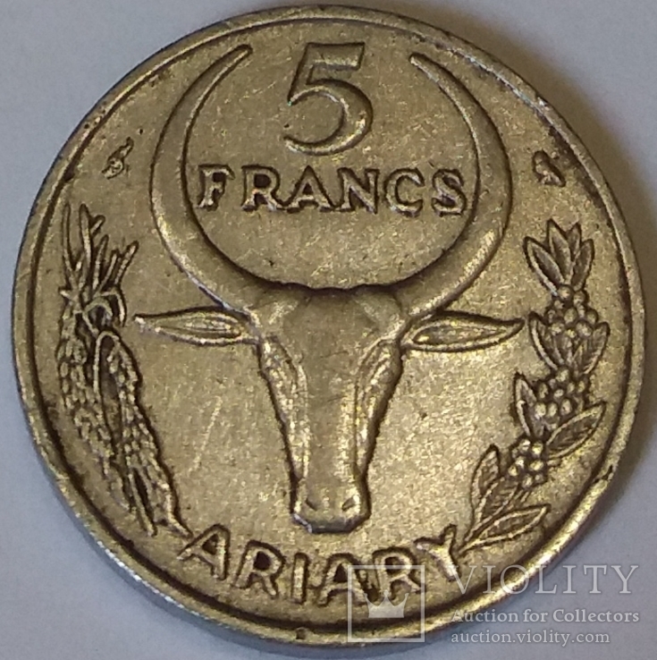 Мадагаскар 5 франків, 1968, фото №2