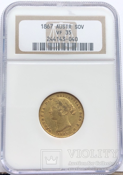 Соверен 1867 год Австралия золото 7,99 грамм 917’, фото №2
