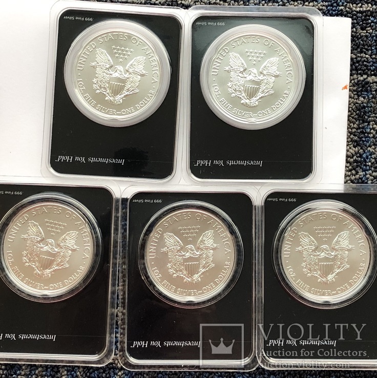 Набор из 5 монет по 1 $ 2015 год США серебро 155,5 грамм 999,9’, фото №3