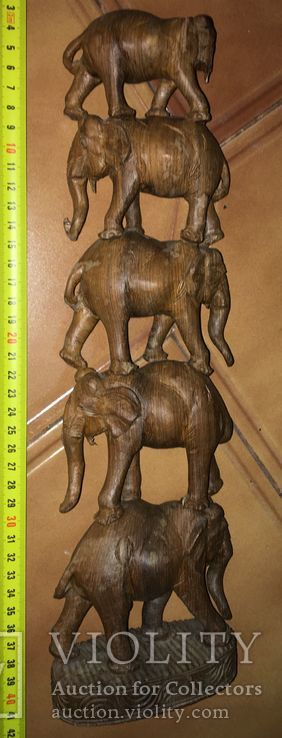 Композиция 5 слонов, тяжелое дерево., фото №3