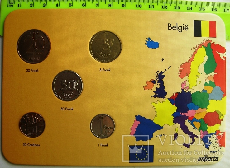 Комплект монет Бельгии 50 сантимов + 1, 5, 20, 50 франков 1989 - 1998 гг.