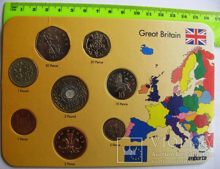 Комплект монет Великобритании 1, 2, 5, 10, 20, 50 пенсов + 1, 2 фунта 1997 - 2001 гг.