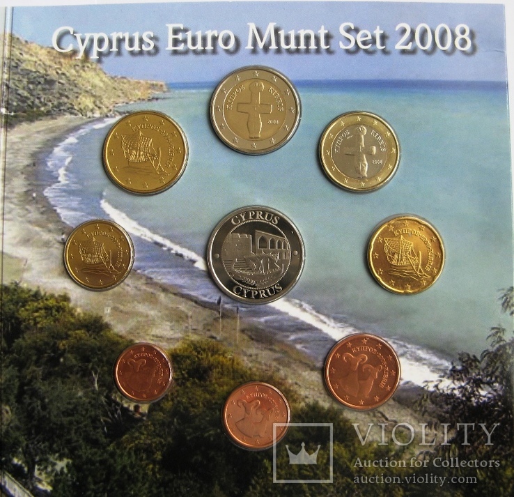 Кипр, еврокомплект 1 цент- 2 евро 2008 (8 шт+ токен)