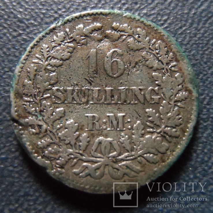 16 скиллингов 1857  серебро Дания    (Г.3.23)~, фото №3