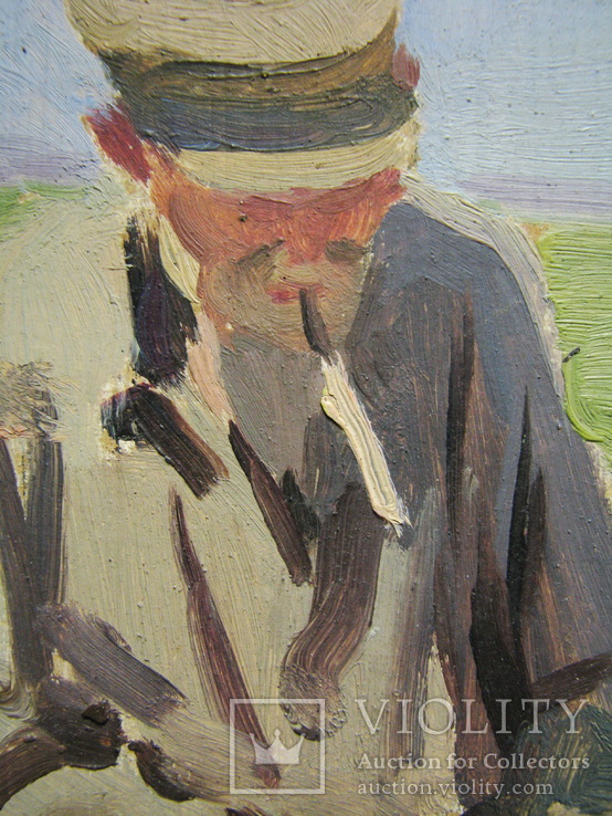 Волошин Г. С., "Починка сетей", 1952 г., картон, масло, фото №5