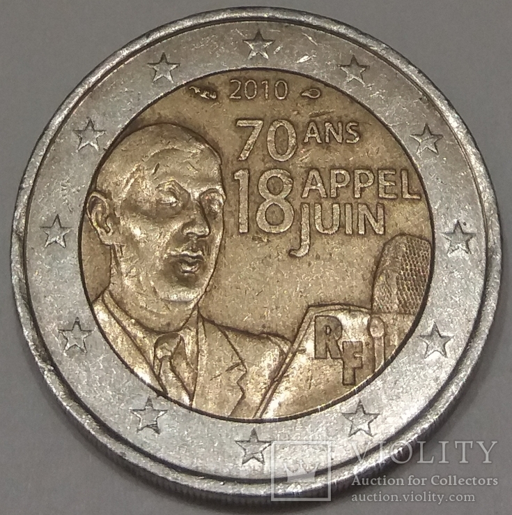 Франція 2 євро, 2010 70 років промові Шарля де Голля «До всіх французів», фото №2