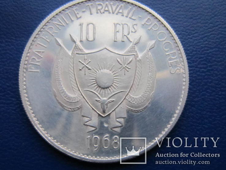 Нигер 10 франков 1968 год.Тираж 1000 шт.Серебро 20 гр., фото №3