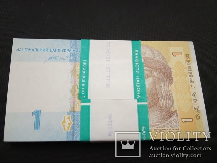 Пачка 100 шт / банковская упаковка 1 грн 2014 UNC, фото №3