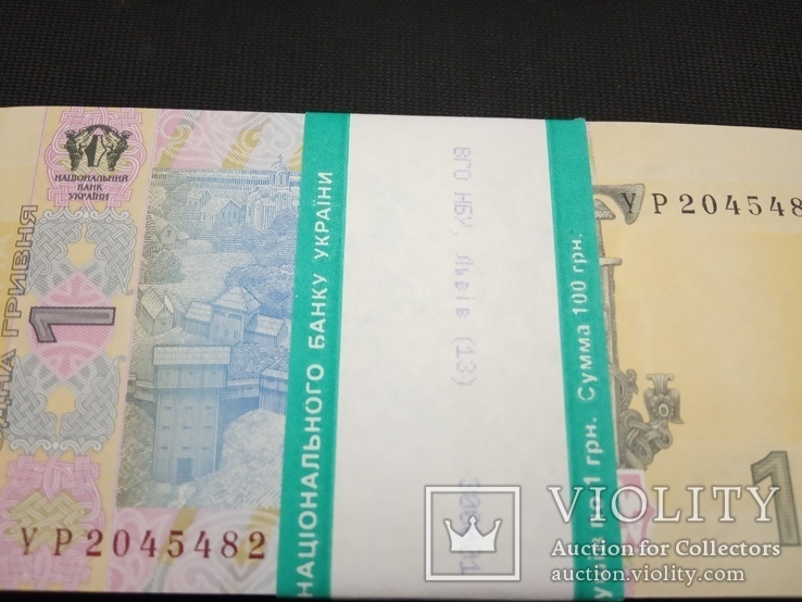 Пачка 100 шт / банковская упаковка 1 грн 2014 UNC, фото №5
