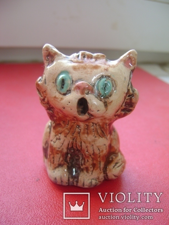 Керамическая мини - фигурка котик ручная работа в 1 экземпляре, фото №2