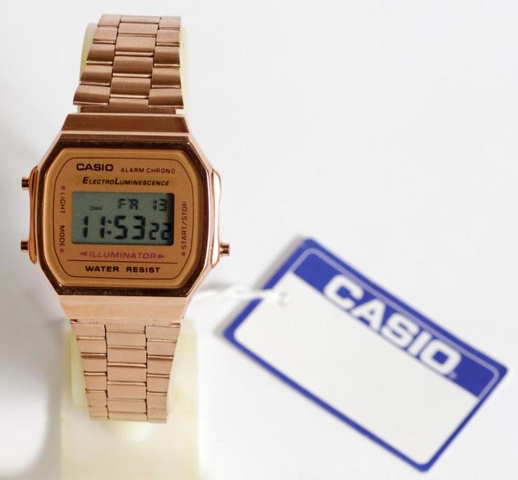 Наручные часы Casio A-168WA-1 с золотым браслетом, numer zdjęcia 3