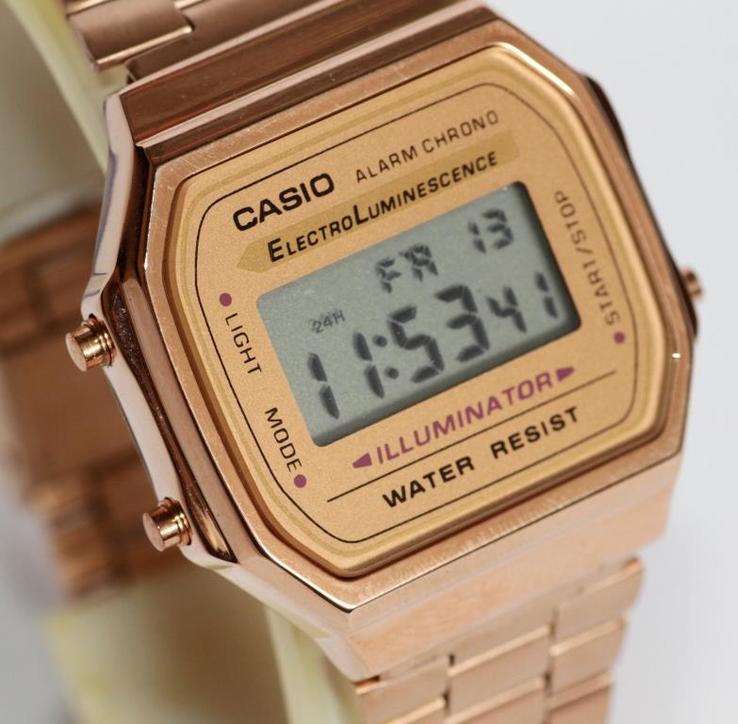 Наручные часы Casio A-168WA-1 с золотым браслетом, фото №4