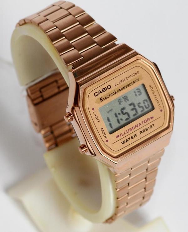 Наручные часы Casio A-168WA-1 с золотым браслетом, numer zdjęcia 5