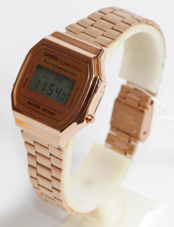 Наручные часы Casio A-168WA-1 с золотым браслетом, фото №6