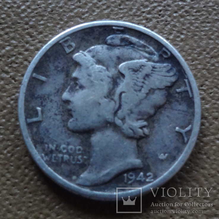 10  центов  1942  США  серебро (Ж.3.1)~, фото №2