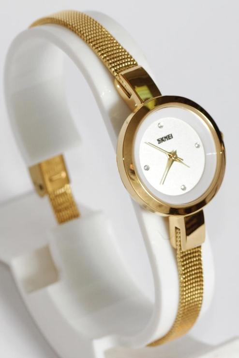 Наручные женские часы Skmei 9177 Marble с золотым ремешком, фото №2