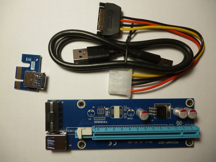 Riser Райзер 006 4pin PCI-E 1X to 16X molex USB 3.0 60см, фото №2