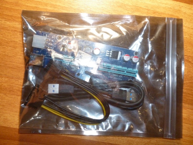 Новый Riser Райзер 006 6pin  PCI-E 1X to 16X molex USB 3.0 60см, фото №3