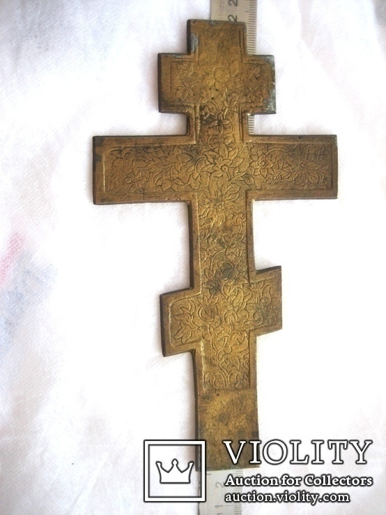 Старовинний бронзовий хрест висота 20 см, фото №5