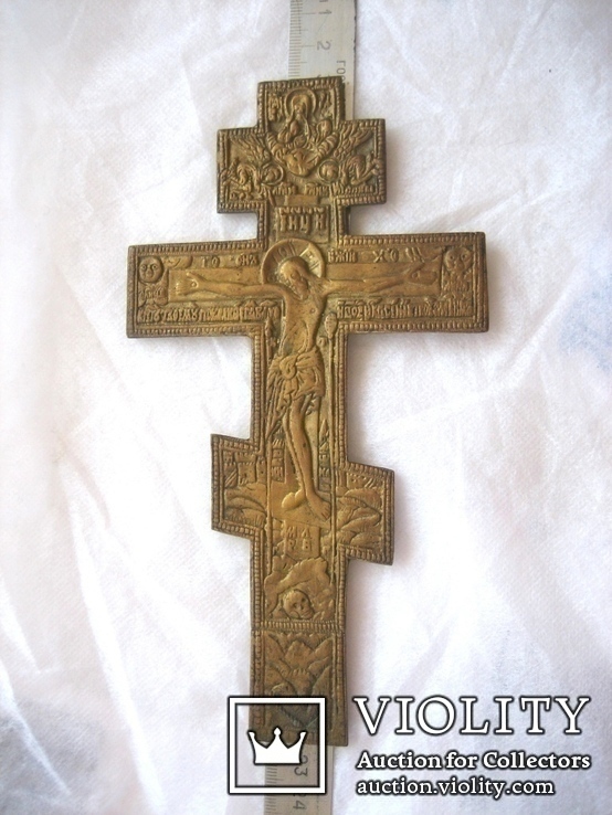 Старовинний бронзовий хрест висота 20 см, фото №7
