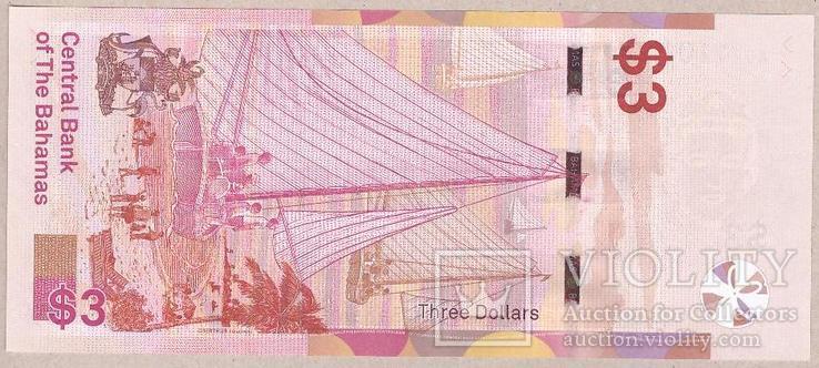 Банкнота Багамских островов 3 доллара 2019 г. UNC, фото №2