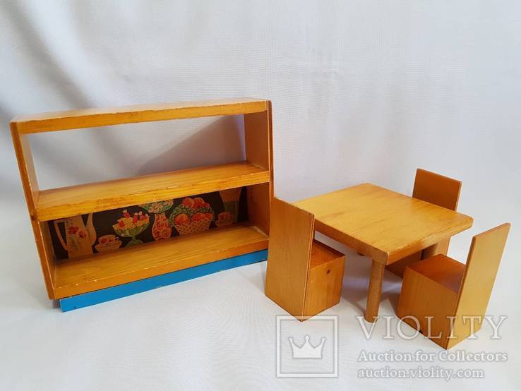 Кукольная мебель . стол , шкаф , стулья . гарнитур для куклы , мебель СССР 5 предметов