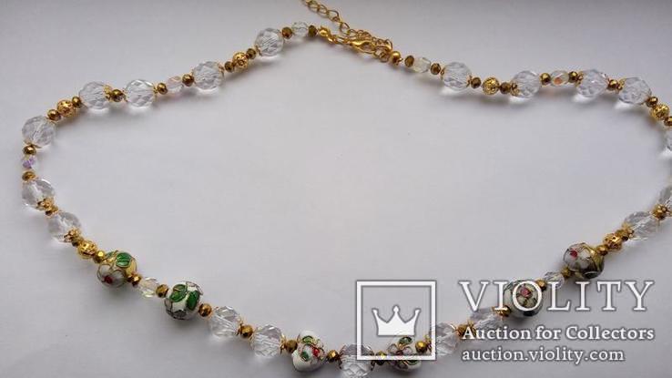Ожерелье- бусы стекло, клуазоне . длина 50 см+ 8 см, фото №4