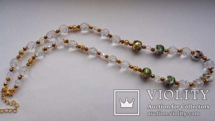 Ожерелье- бусы стекло, клуазоне . длина 50 см+ 8 см, фото №5