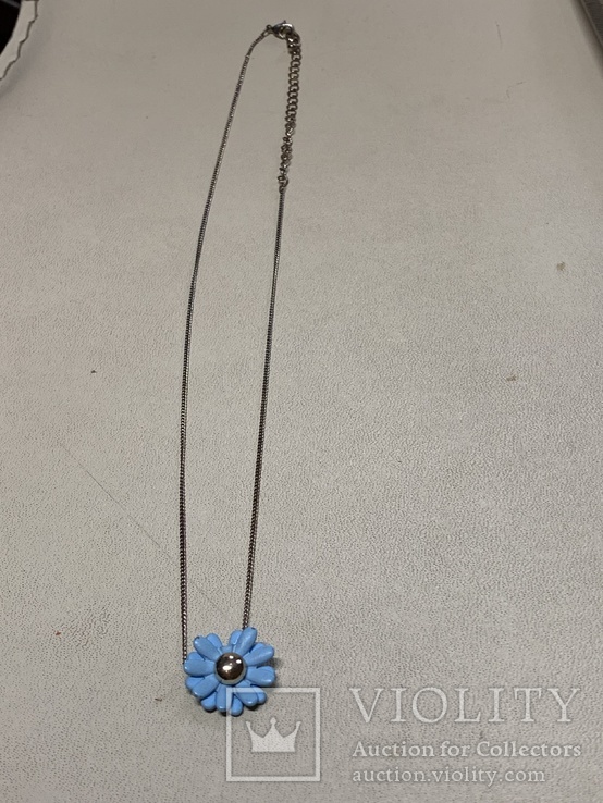 Кулон голубой цветочек на цепочке с италии, фото №3