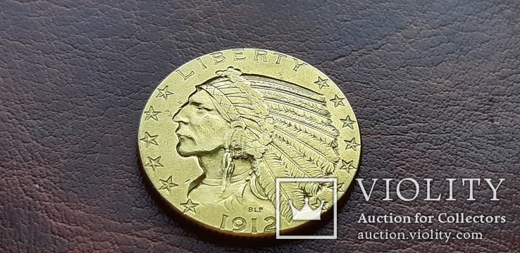 Золото 5 долларов 1912 года США.  Голова индейца, фото №3