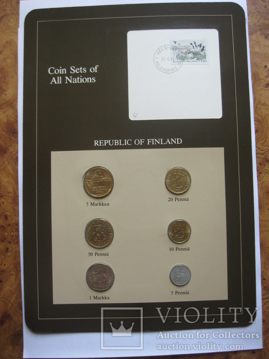 Набор монет Финляндии UNC в капсулах на планшете, фото №2