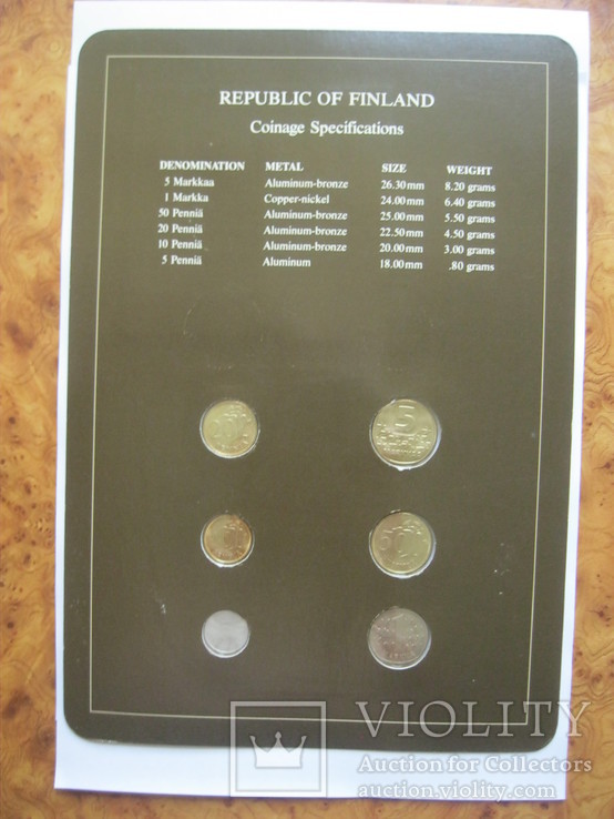 Набор монет Финляндии UNC в капсулах на планшете, фото №3