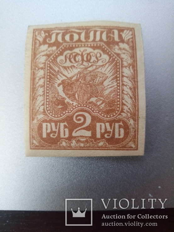 Марка 2 рубля 1921 год не гашеная с клеем, фото №2
