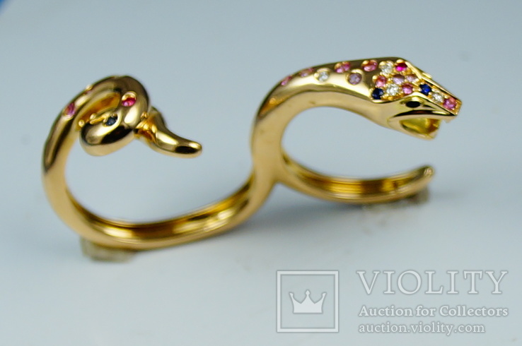 Золотое кольцо BOUCHERON 18К бриллианты, рубины, сапфиры, фото №4