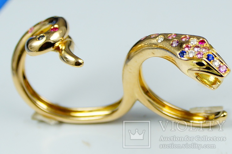 Золотое кольцо BOUCHERON 18К бриллианты, рубины, сапфиры, фото №5