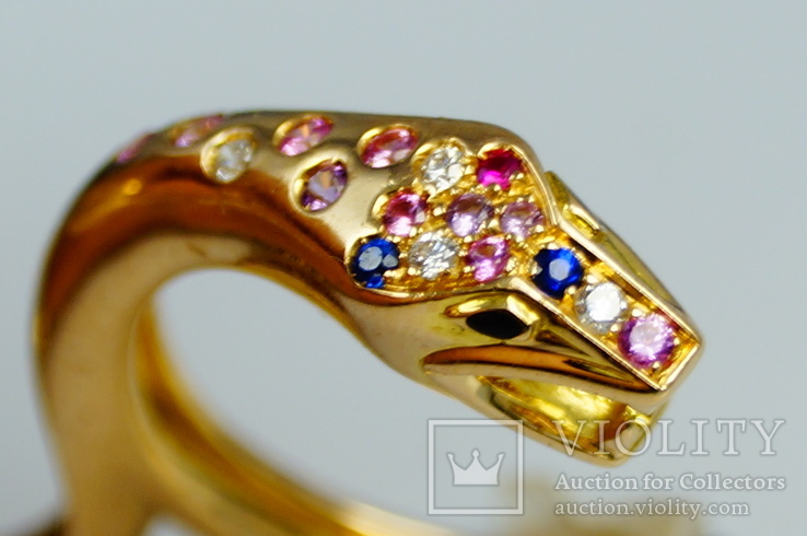 Золотое кольцо BOUCHERON 18К бриллианты, рубины, сапфиры, фото №7