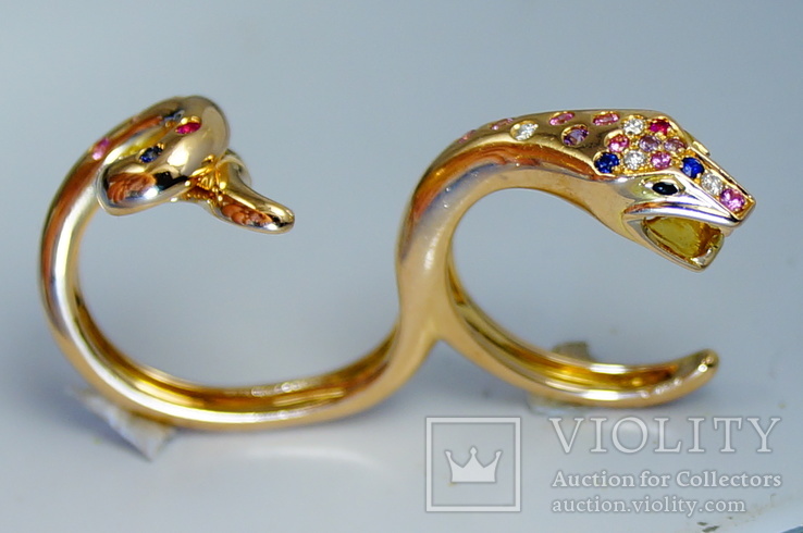 Золотое кольцо BOUCHERON 18К бриллианты, рубины, сапфиры, фото №2