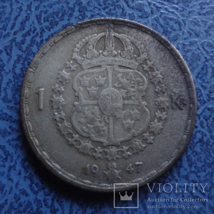 1 крона  1947  Швеция  серебро  (2.7.14)~, фото №2