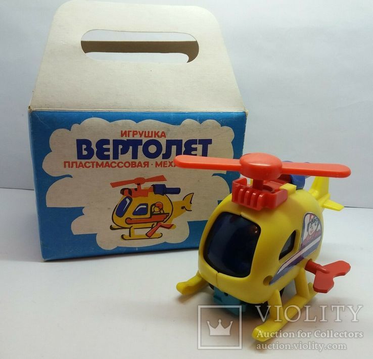 РЕДКАЯ Старинная заводная механическая игрушка СССР Вертолет с коробкой 1980-х годов, фото №2