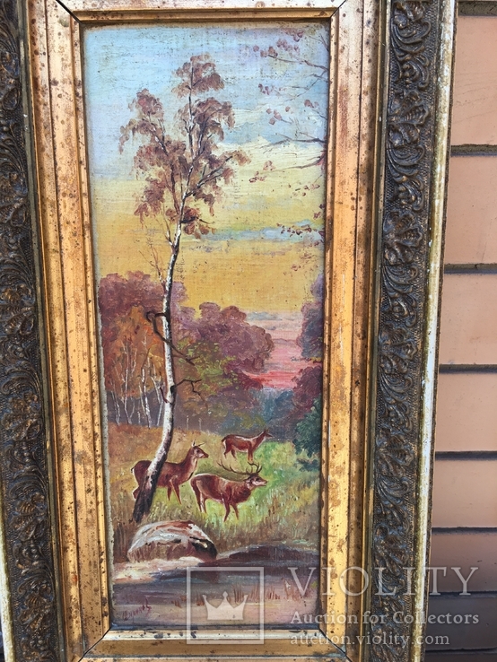 Старинная Картина ‘Лоси в лесу.’Широков, фото №3