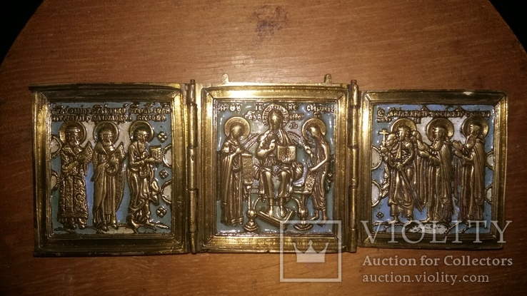 Икона-триптих "Деисус с избранными святыми", бронза, эмали. XIX в., фото №2