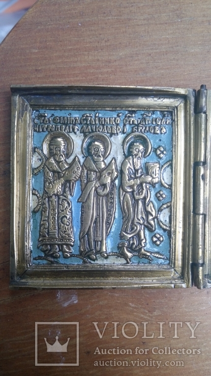 Икона-триптих "Деисус с избранными святыми", бронза, эмали. XIX в., фото №9